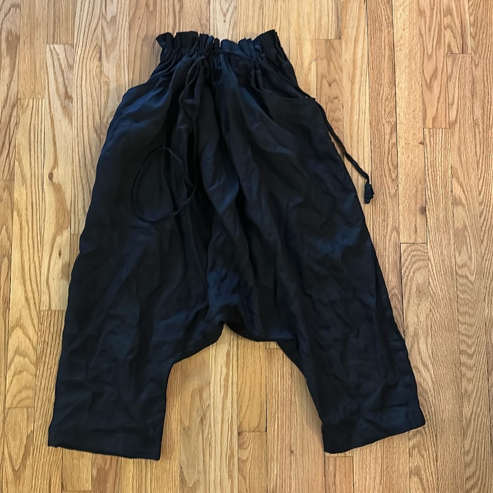 Myrah Penaloza OS fits all 100% linen black harem pants with cinch tie at waist